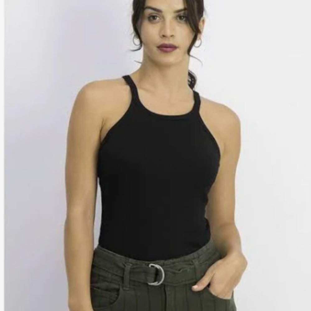 Danielle Bernstein Womens Black Shirt Thong Tank Bodysuit Top NWT